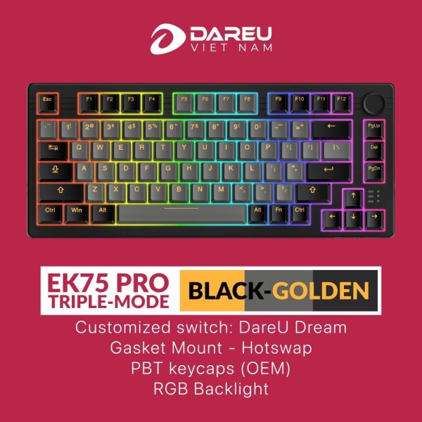 Bàn phím cơ DareU EK75 Pro Triple Mode Black Golden