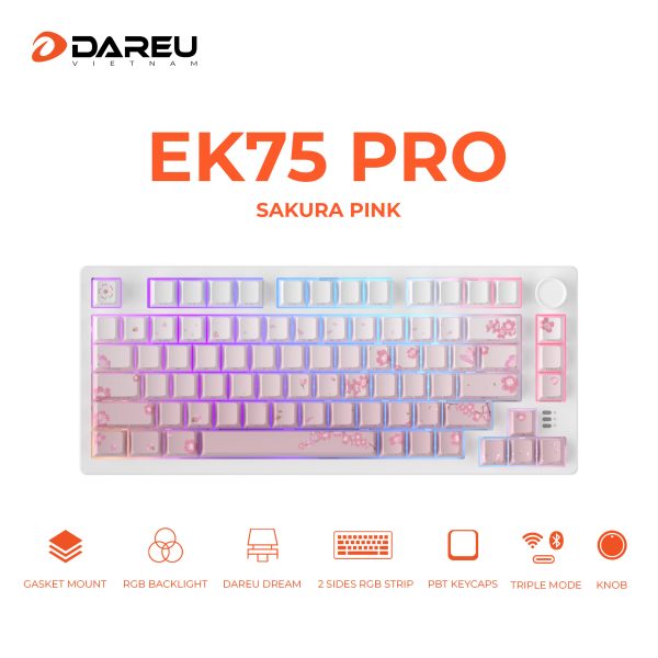 Bàn phím cơ không dây DAREU EK75 PRO – Sakura Pink (Triple Mode, Gasket Mount, RGB)3
